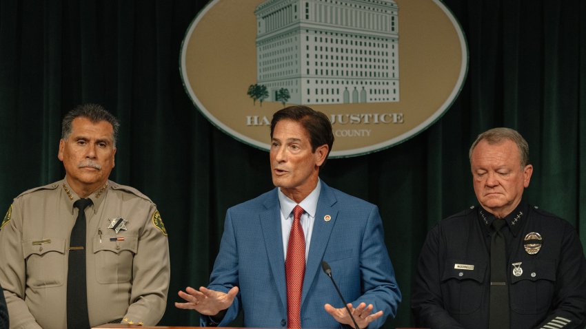 LOS ANGELES, CALIFORNIA – JUNE 11: District Attorney Nathan J. Hochman speaks at a news conference at the Hall of Justice ahead of protests against immigration raids on June 11, 2025 in Los Angeles, California. Hochman along with Los Angeles Police Chief Jim McDonnell and Los Angeles County Sheriff Robert G. Luna addressed the current state of affairs surrounding the civil unrest happening in Los Angeles. (Photo by Jim Vondruska/Getty Images)